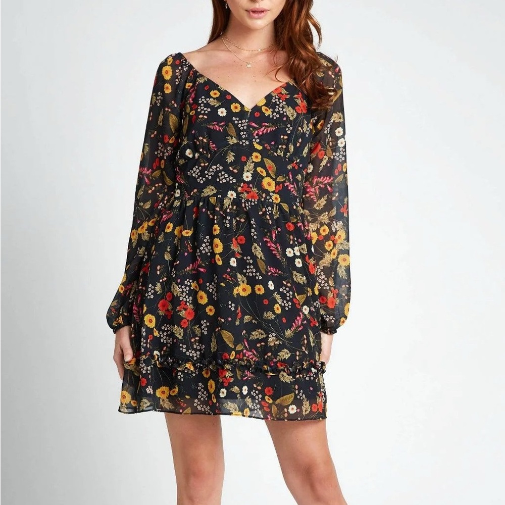 Lost + Wander Floral Black Dress